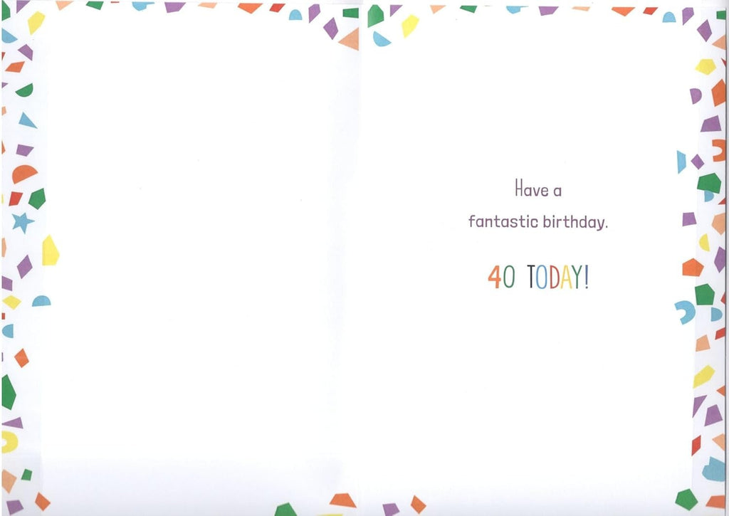 Cousin 40th Birthday Card  Colourful Confetti & Humour Design  15x23cm