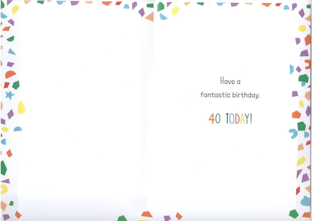 Cousin 40th Birthday Card  Colourful Confetti & Humour Design  15x23cm