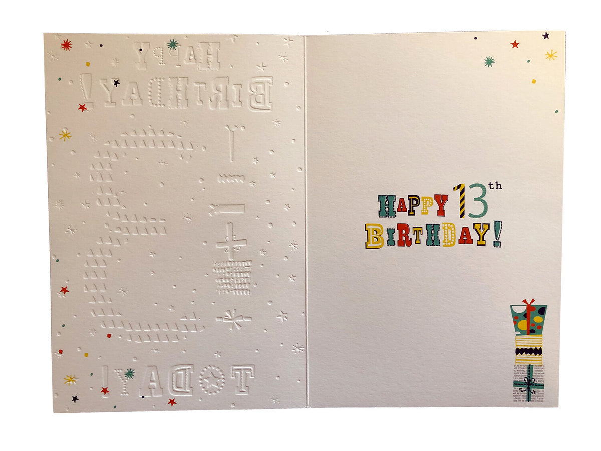 13th Happy Birthday Card 13 Today Teenager Gift Design Male Bright Vibrant
