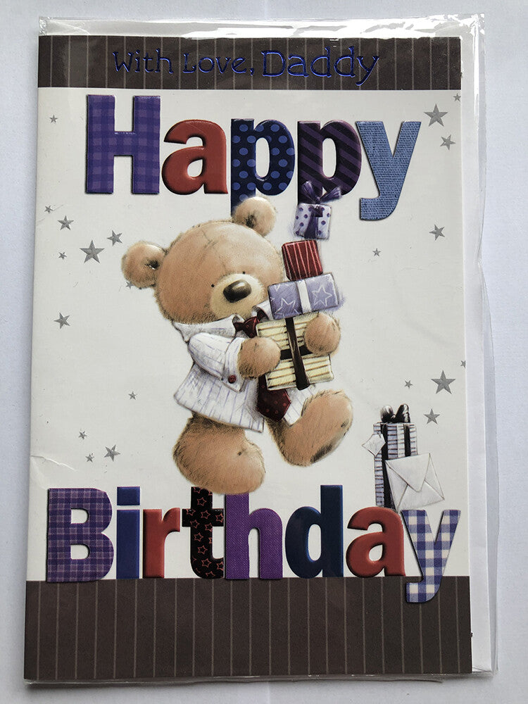 Daddy Happy Birthday Card Cute Bear Carrying Gifts