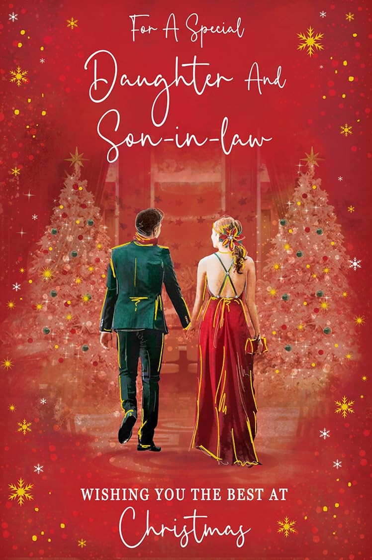 Christmas Card Daughter & Son In Law Large Couple Trees Red 15x23cm
