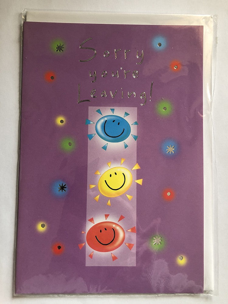 Sorry You're Leaving Card Smiling Coloured Suns