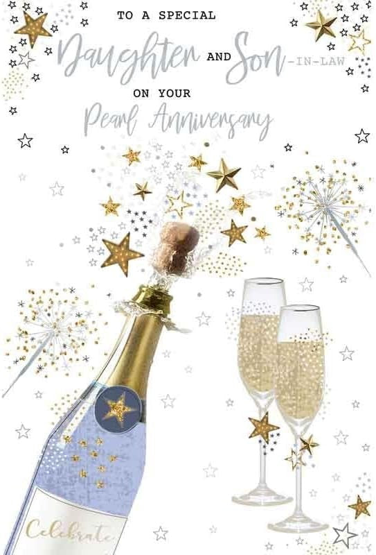 Pearl Anniversary Card Daughter & Son-in-Law Champagne Design 15x23cm Insert