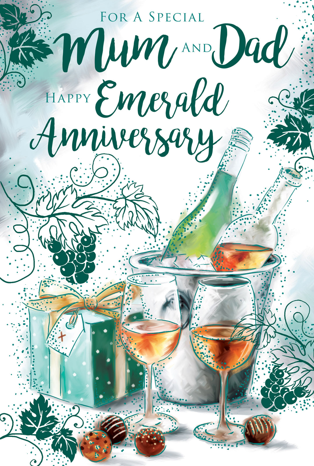 Mum & Dad Emerald Anniversary Card - 55th Wedding - Wine Chocolates