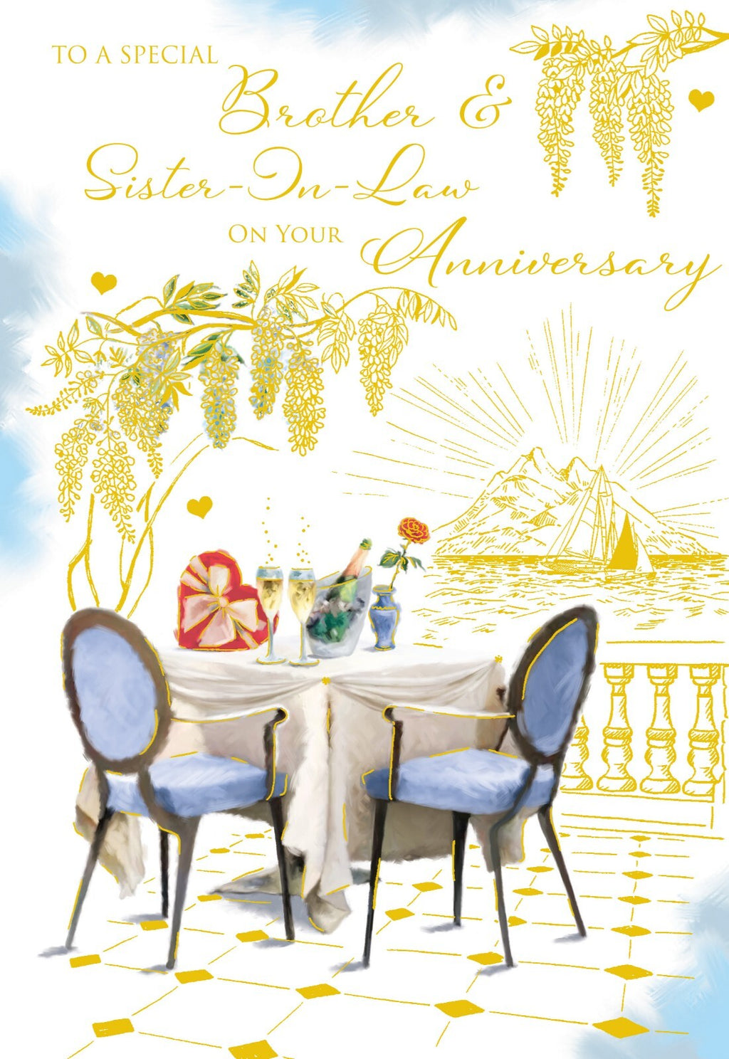 Brother & Sister in law Anniversary Card Champagne Foil Finish Lovely Verse