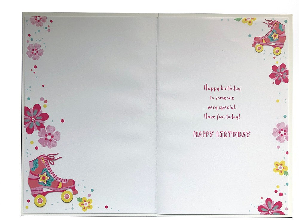 Happy Birthday Daughter 7th Card - Roller Skates & Flowers Design