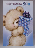 Son Happy Birthday Card With Love Cute Bear & Present Lovely Verse