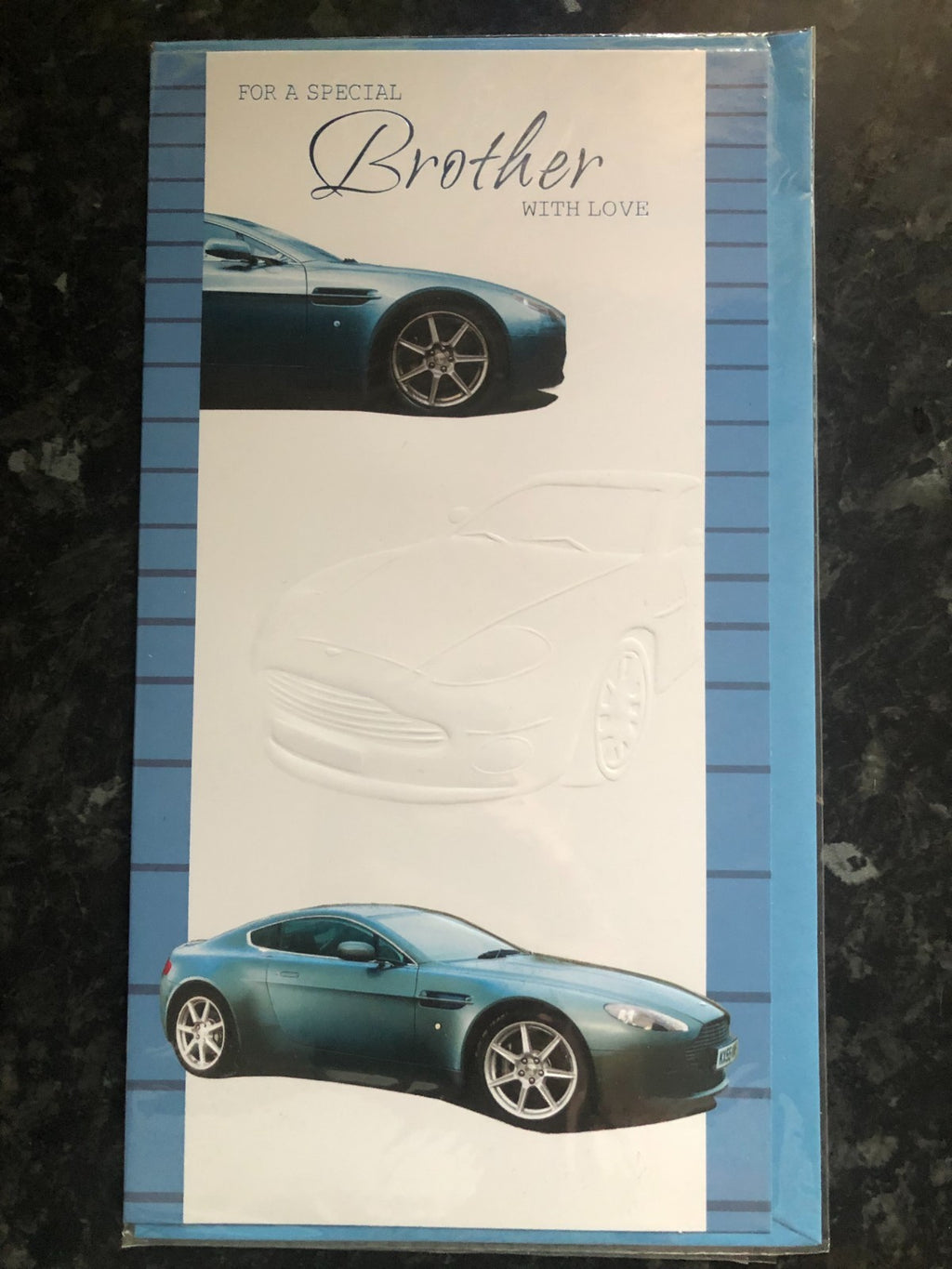 Brother Birthday Card Blue Sports Cars For Him Mens Tall Slim Embossed Verse