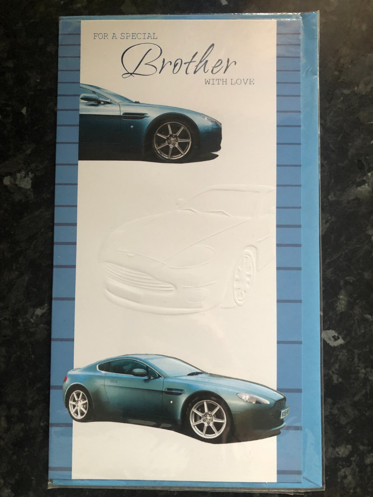 Brother Birthday Card Blue Sports Cars For Him Mens Tall Slim Embossed Verse
