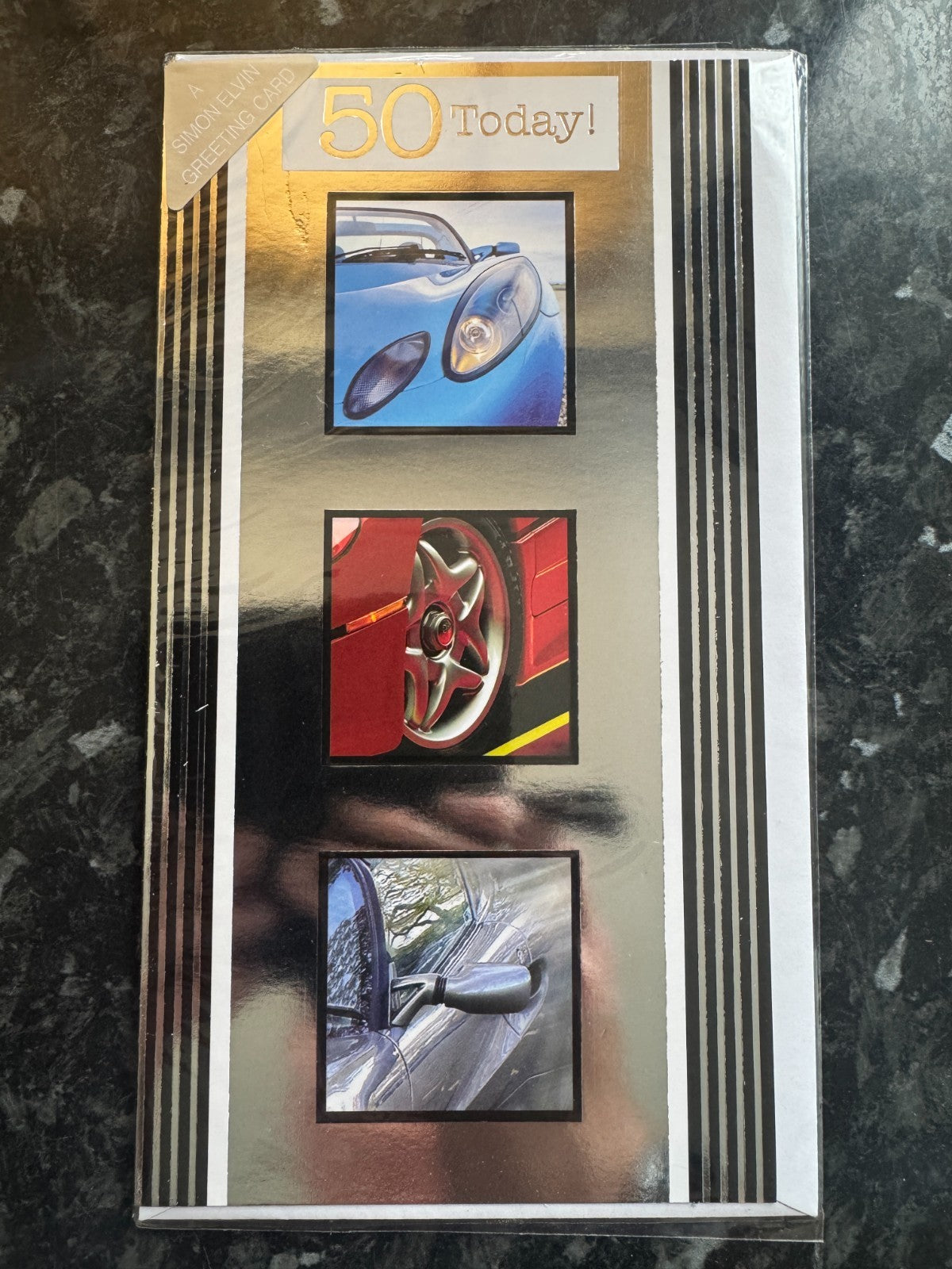 50th Birthday Card Male 50 Today Fifty Sports Car Silver Foil Medium 13x23cm