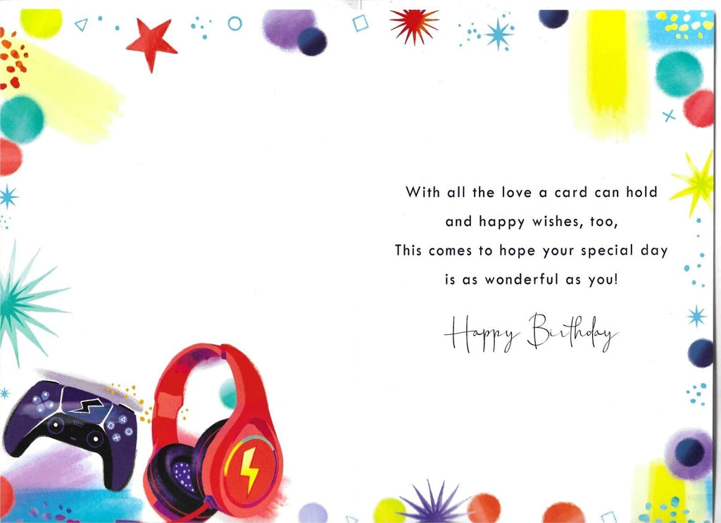 Birthday Card for Nephew  Gaming Controller & Headphones  15x23cm Insert
