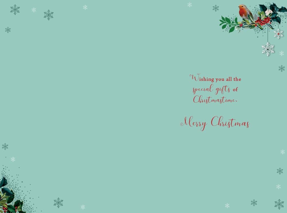 Dad Christmas Card Modern Robin Holly Snowflakes 9" x 6" Lovely Verse
