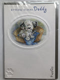 Daddy Happy Birthday Card Cute Dog Puppy Basket Bed & Teddy