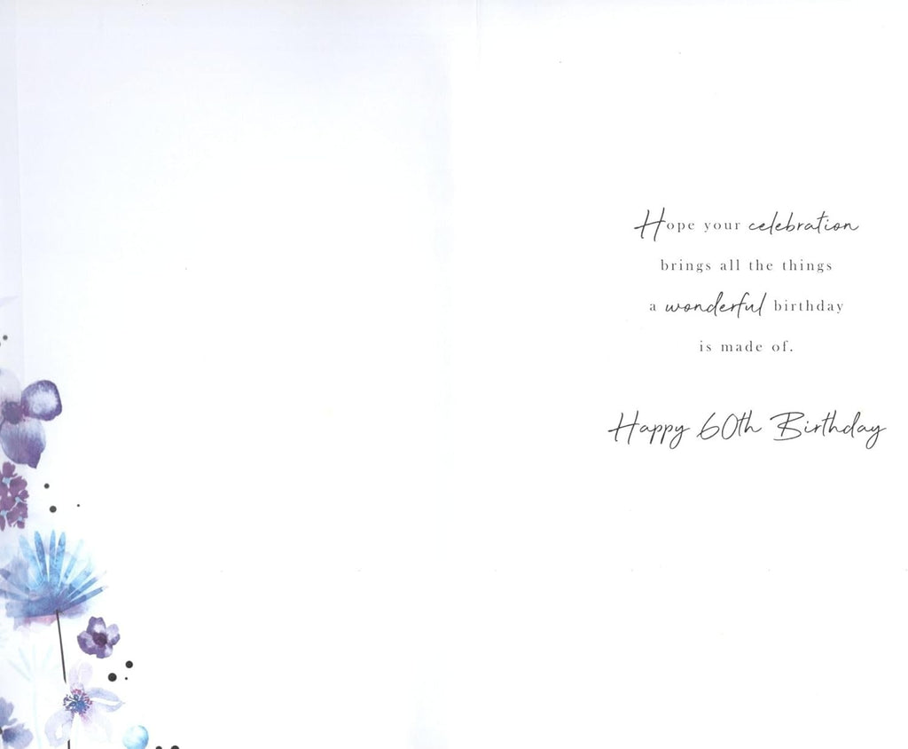 60th Birthday Card for Auntie  Purple Floral & Dragonfly  15x23cm Insert