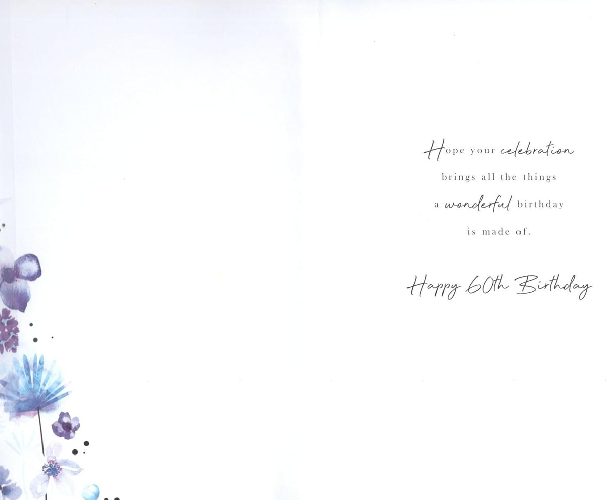 60th Birthday Card for Auntie  Purple Floral & Dragonfly  15x23cm Insert
