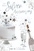 25th Silver Anniversary Card Happy Champagne Cake Bunting Design Lovely Verse