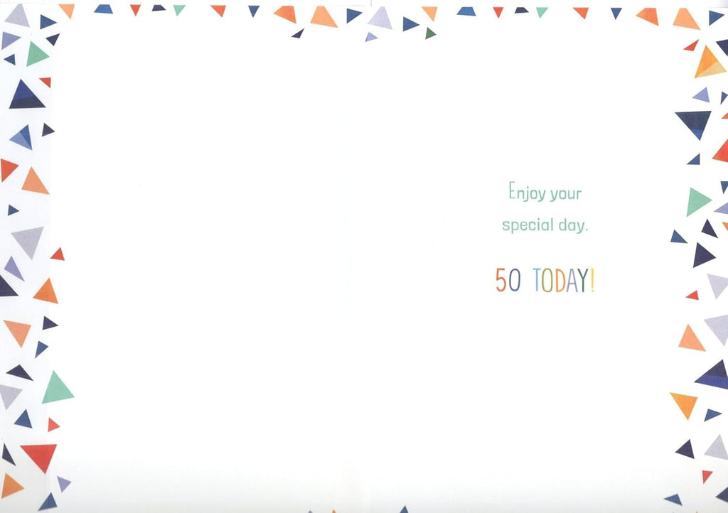 Cousin 50th Birthday Card  Colourful Triangle & Humour Design  15x23cm
