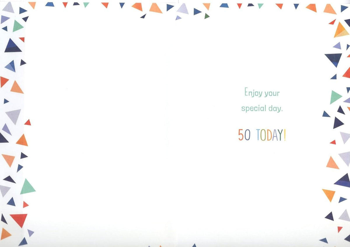 Cousin 50th Birthday Card  Colourful Triangle & Humour Design  15x23cm