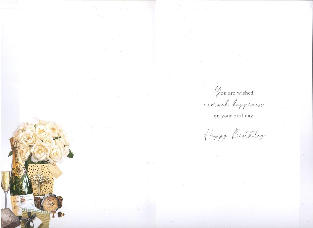 90th Birthday Card for Husband  Champagne & Gift Design  15x23cm Insert