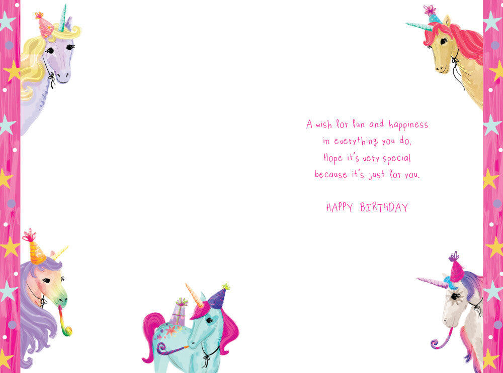 Granddaughter 5th Birthday Card - Unicorns & Glitter - Magical Girls Bday Age 5