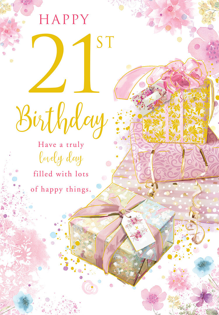 Happy 21st Birthday Card Female Foil Finish 8" x 6" Lovely Verse
