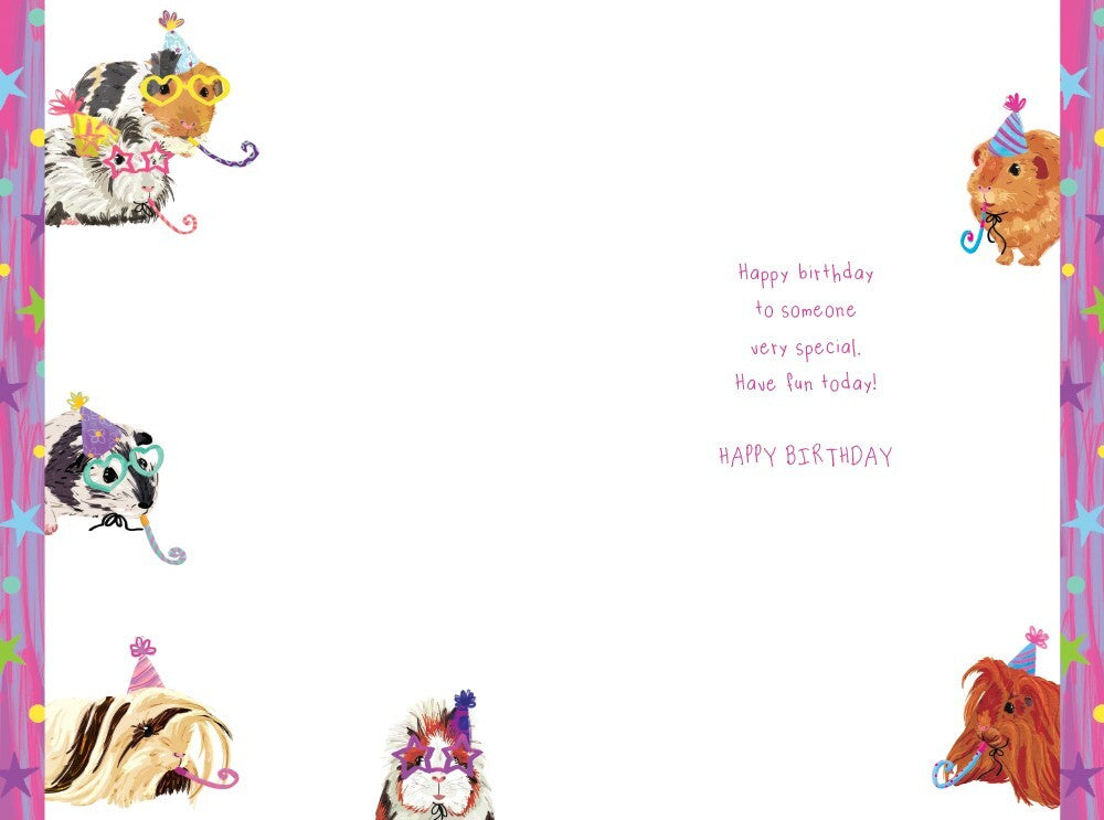Niece Birthday Card - Cute Guinea Pigs Party Design - Modern & Bright - FREE UK