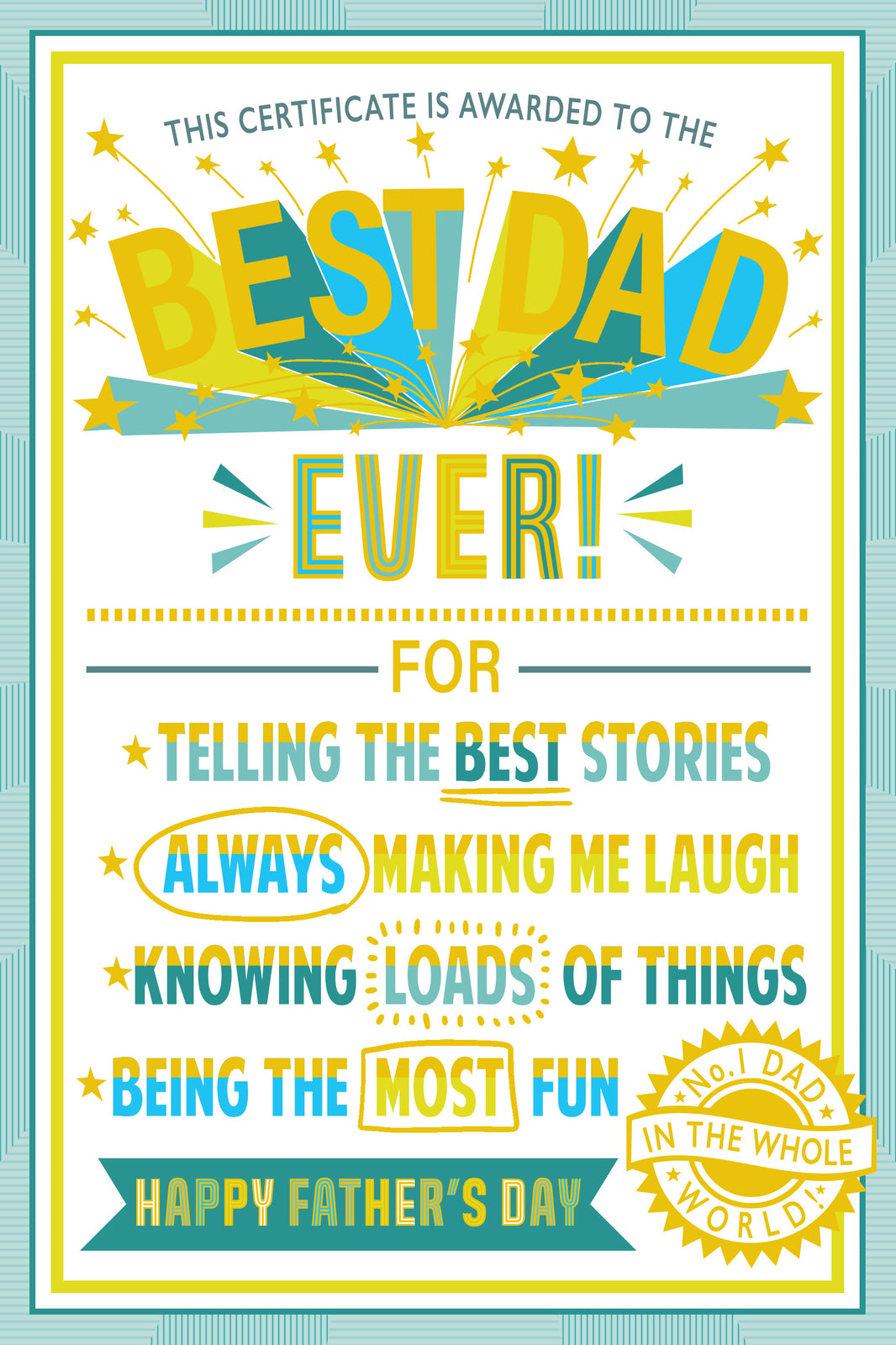 Fathers Day Card Best Dad Ever Certificate Lovely Verse