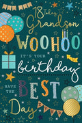 18th Birthday Card Grandson - Balloons Stars & Gifts Design ~ Approx 6"x9"