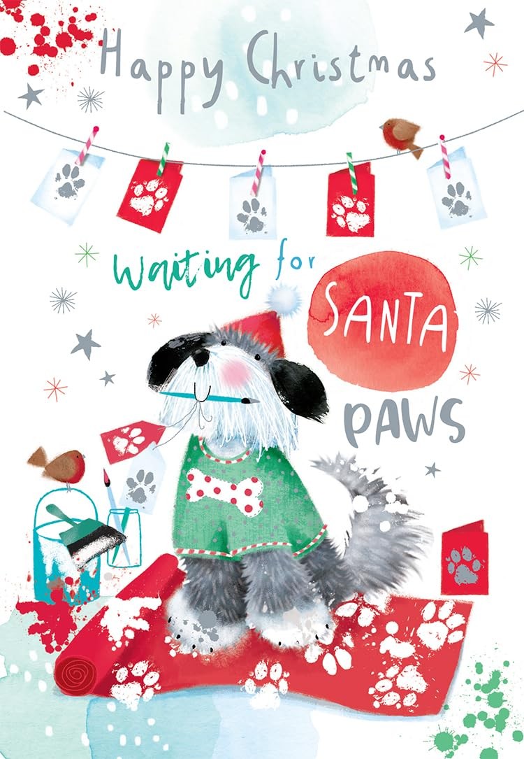 Open Christmas Card Cute Painting Dog 7.5" x 5" Lovely Verse