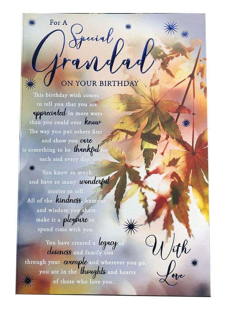 Special Grandad Birthday Card - Autumn Leaves Design, Heartfelt Verse