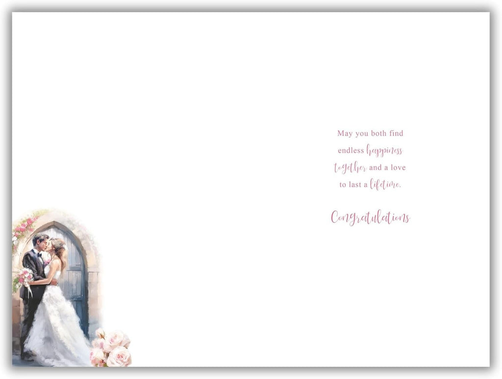 Wedding Day Card  Happy Couple  Romantic Church Scene  Quality Board 15x23cm