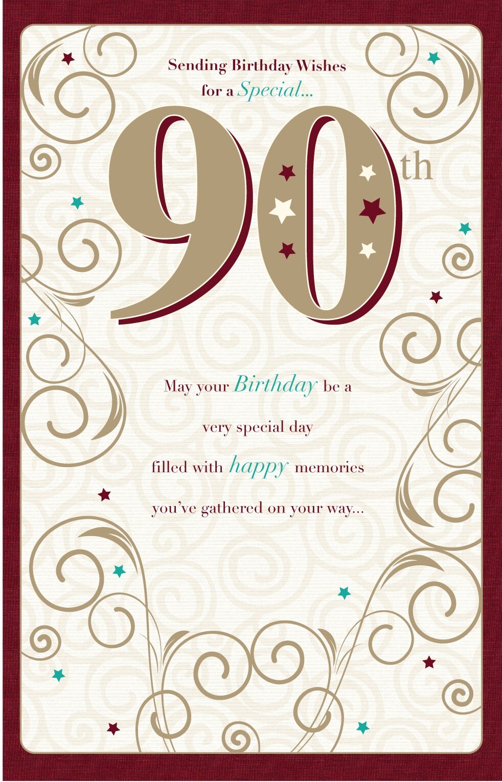 90th Happy Birthday Card Sending Birthday Wishes for A Special 90 Scroll Design