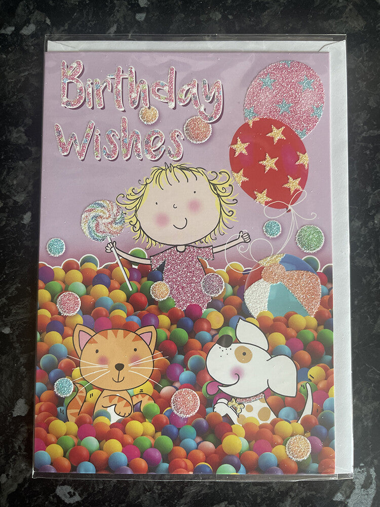 Open Happy Birthday Card Birthday Wishes Girl Lollipop Sweets Balloons