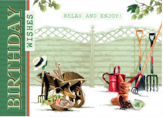 Open Happy Birthday Card Wishes Relax & Enjoy Male Garden Design Everyday Card