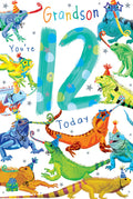 Grandson 12th Birthday Card Age 12 Iguanas 9" x 6" Lovely Verse