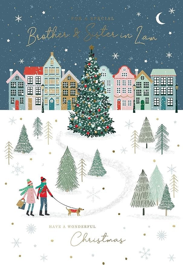 Christmas Card For Brother & Sister-in-law Large 15x23cm Couple & Dog Verse