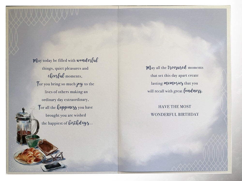 90th Happy Birthday Card 90 Today Coffee Croissants Glasses & Phone Design