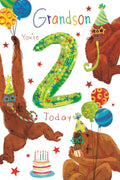 2nd Birthday Card for Grandson  Orangutan Party Design  15x23cm Insert