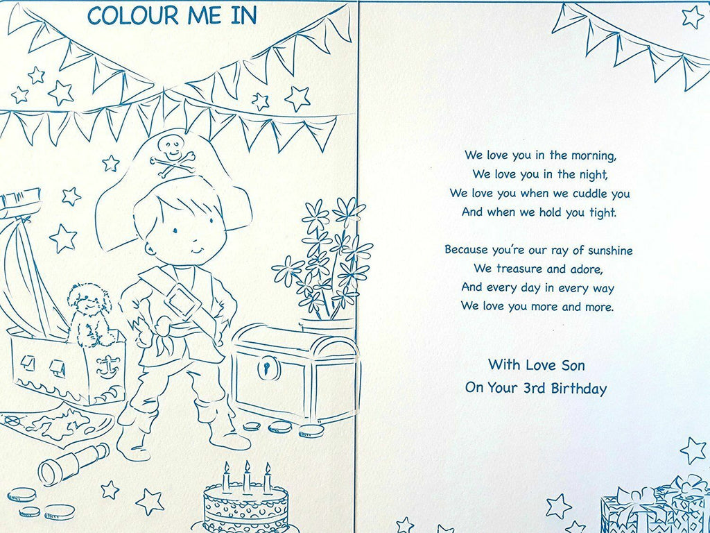 Son 3rd Birthday Card Large Colouring Activity Inside Lovely Verse