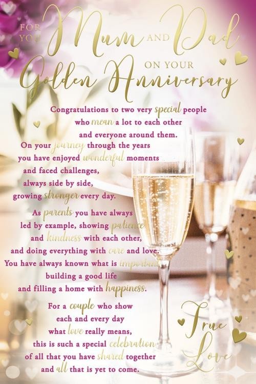 Golden Anniversary Card Mum & Dad  Sentimental Verse  15x23cm  New