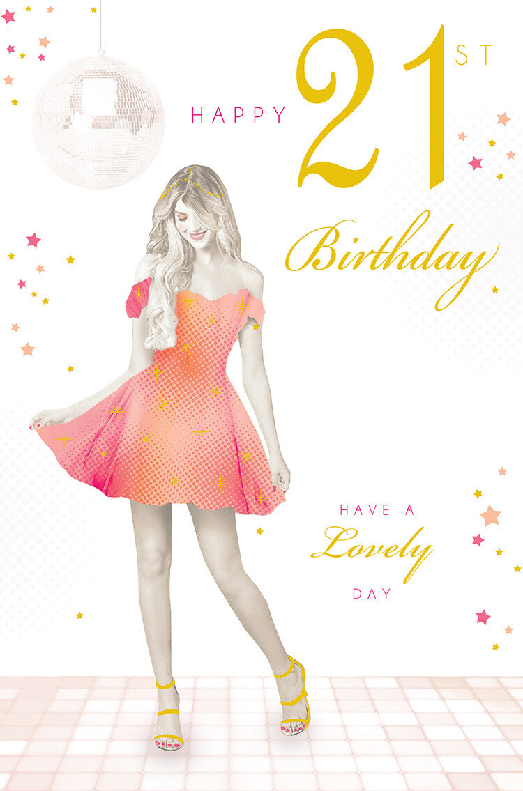 Happy 21st Birthday Card Female Foil Finish 9" x 6" Lovely Verse