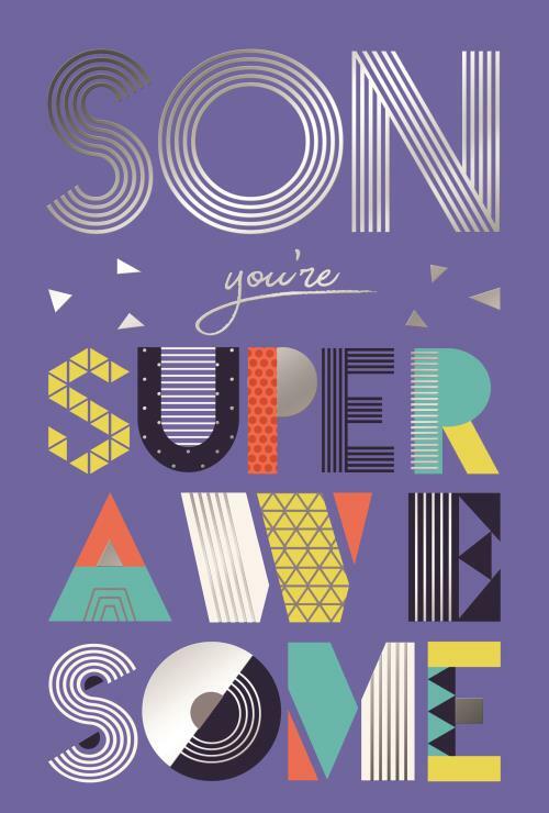 Son Happy Birthday Card You're Super Awesome Bright Modern Design Lovely Verse