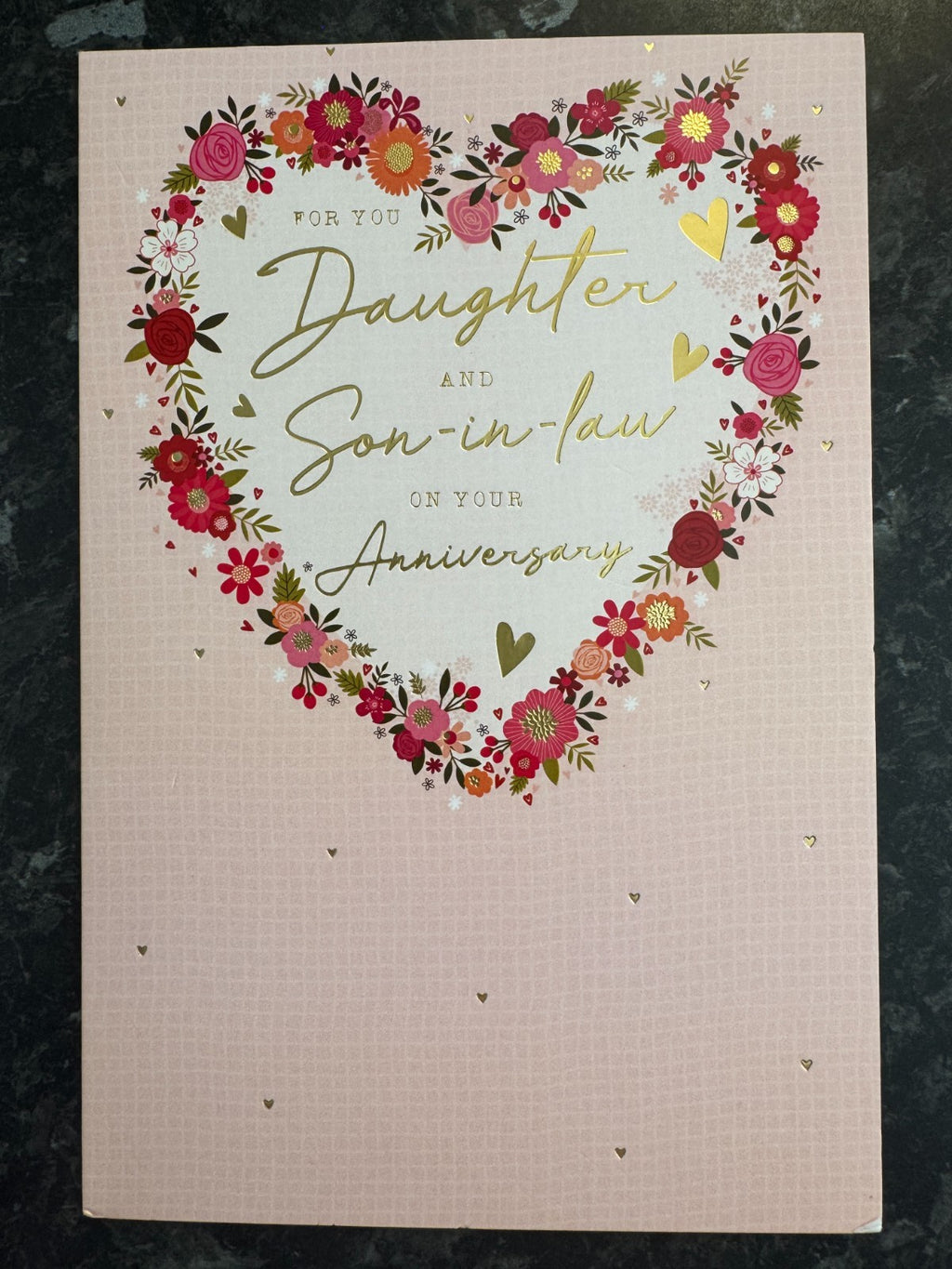Daughter & Son in Law Anniversary Card Large Luxury Floral Heart Couple Cards