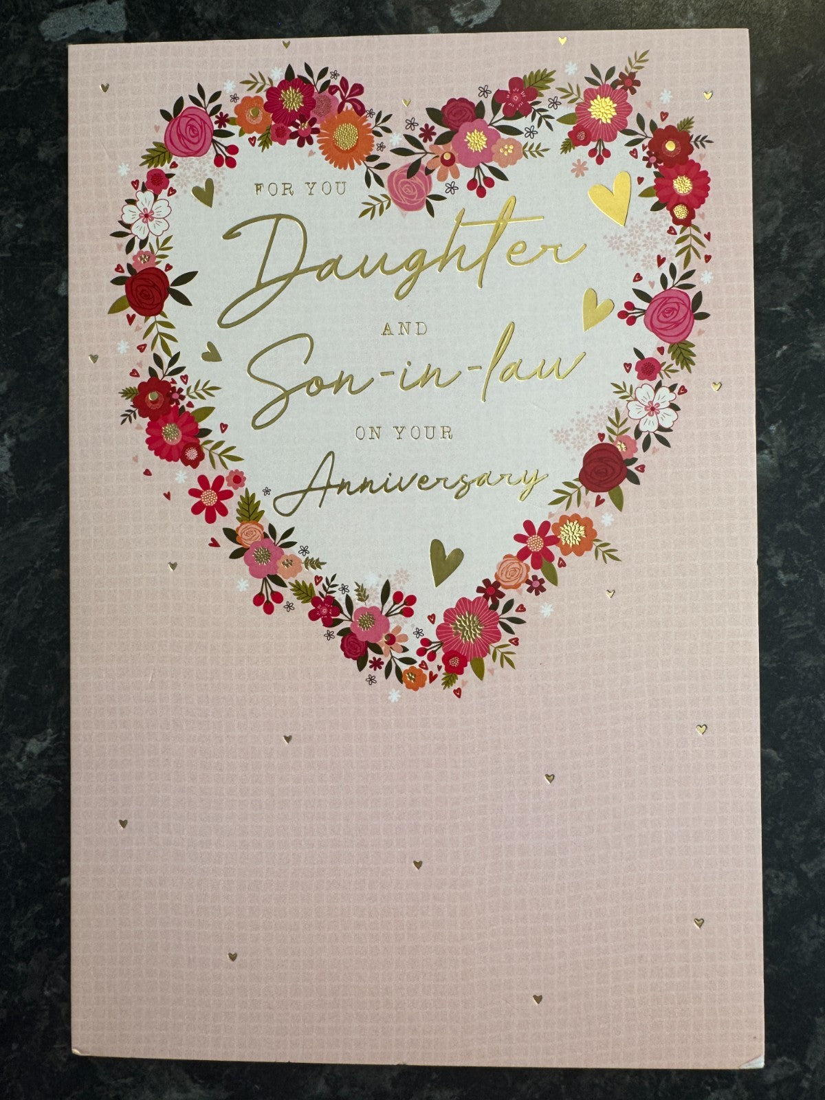 Daughter & Son in Law Anniversary Card Large Luxury Floral Heart Couple Cards