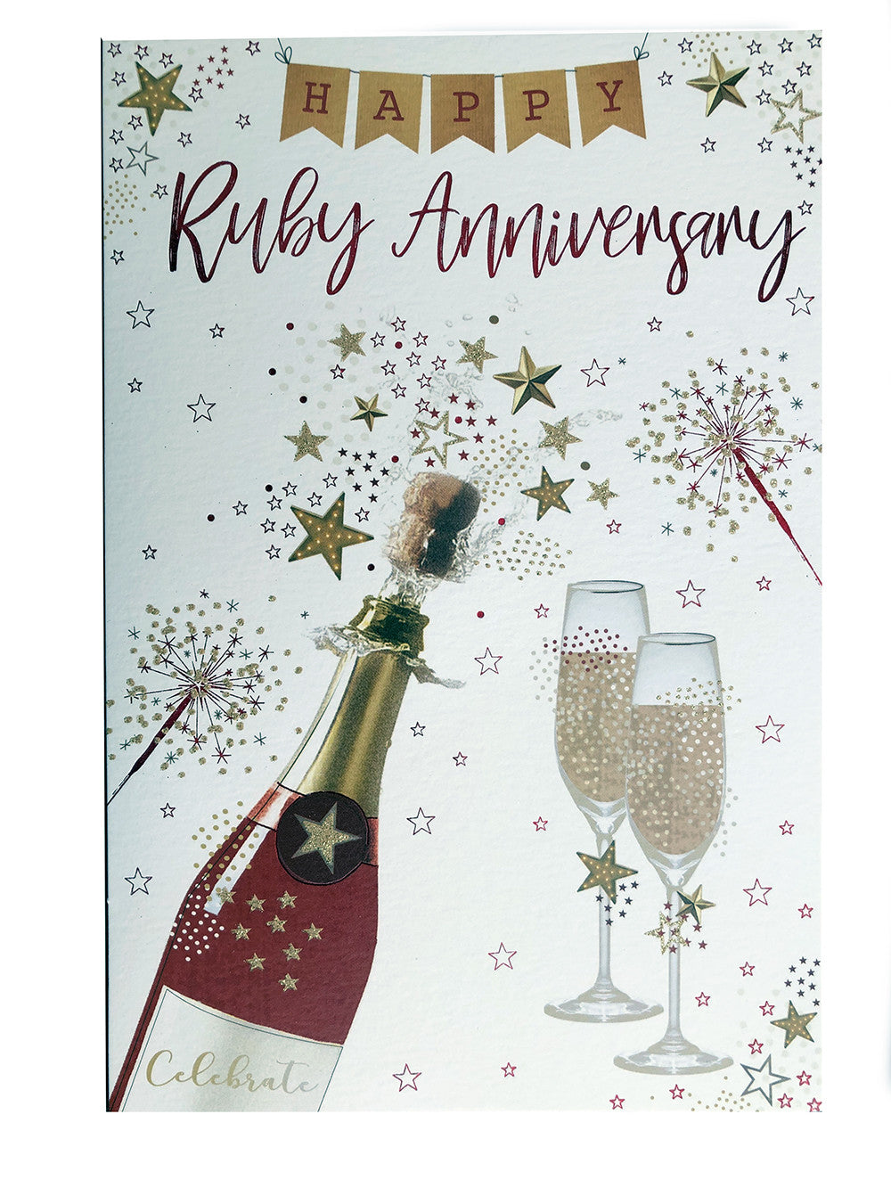 Happy Ruby Anniversary Card 40th Champagne Bunting DesignLovely Verse