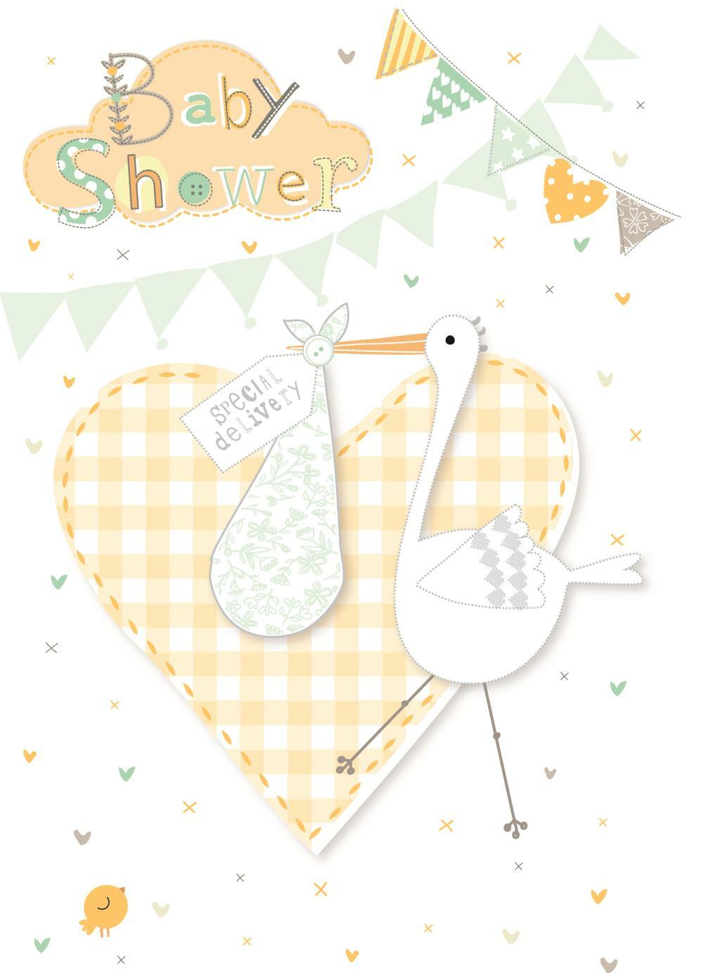 Baby Shower Baby Card Cute Stork Heart & Bunting Design Modern Birth New