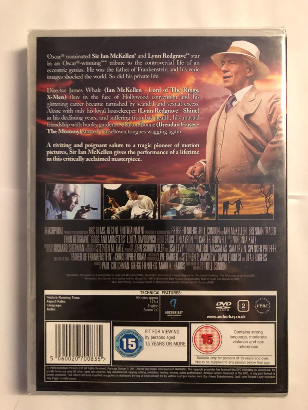 Gods and Monsters  starring Ian McKellen Brendan Fraiser New & Sealed R2 DVD