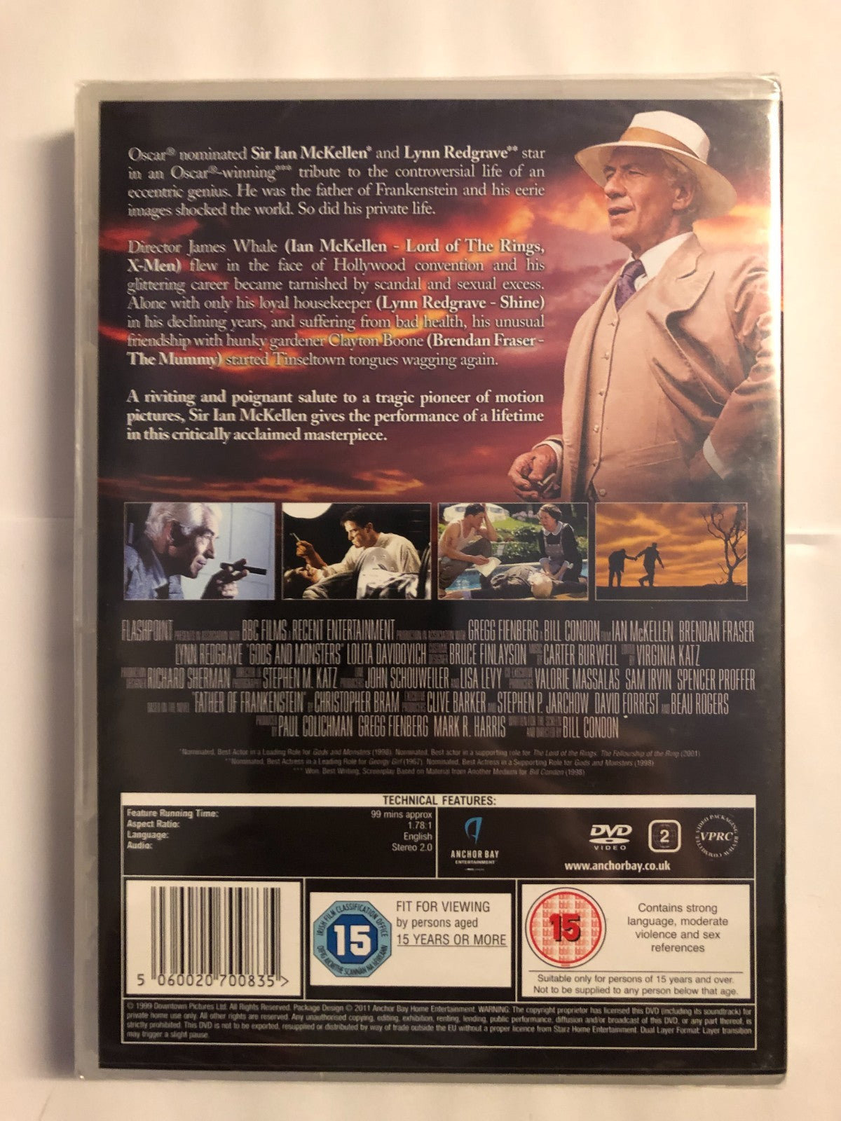 Gods and Monsters  starring Ian McKellen Brendan Fraiser New & Sealed R2 DVD