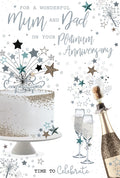 Mum & Dad 70th Platinum Anniversary Card - Cake & Champagne - Time to Celebrate