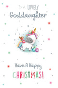 Goddaughter Christmas Card Modern Cute Unicorn Robin 7.5" x 5" Lovely